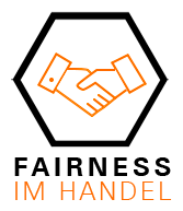 Logo Fairness im Handel mit Handschlag-Symbol in sechseckigem Rahmen